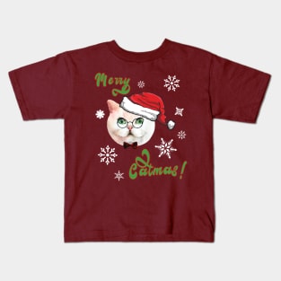 Merry Catmas Cute Santa Hat Kids T-Shirt